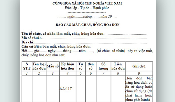 Báo cáo sử dụng hóa đơn đối với DN không sử dụng hóa đơn bán ra